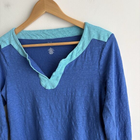 Saks Fifth Avenue Womens XL Linen Top Blue Preppy Coastal 3/4 Sleeve Knit Tee - Picture 6 of 7